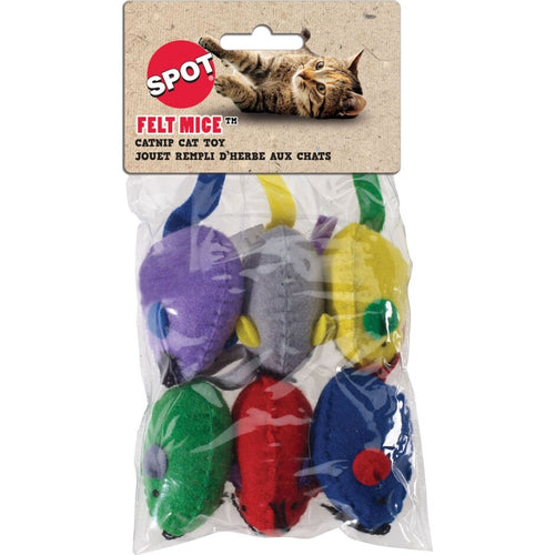 SPOT FELT MICE W/CATNIP (6 IN-6 PK, ASSORTED)