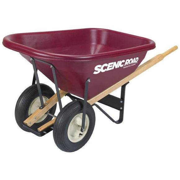 SCENIC ROAD DUAL WHEEL WHEELBARROW W/RIBBED TIRE (8 CU FT, MAROON)